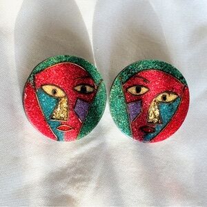 Cubist style earrings boho 80s style pierced earrings